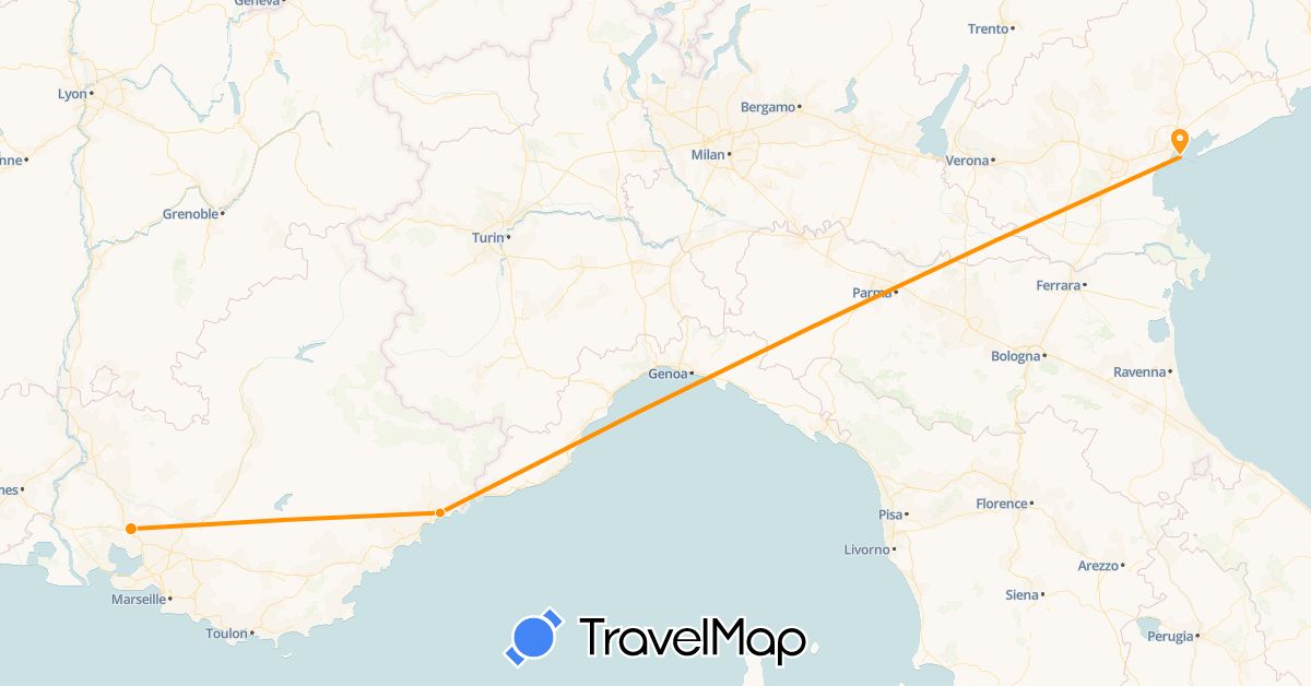 TravelMap itinerary: hitchhiking in France, Italy (Europe)
